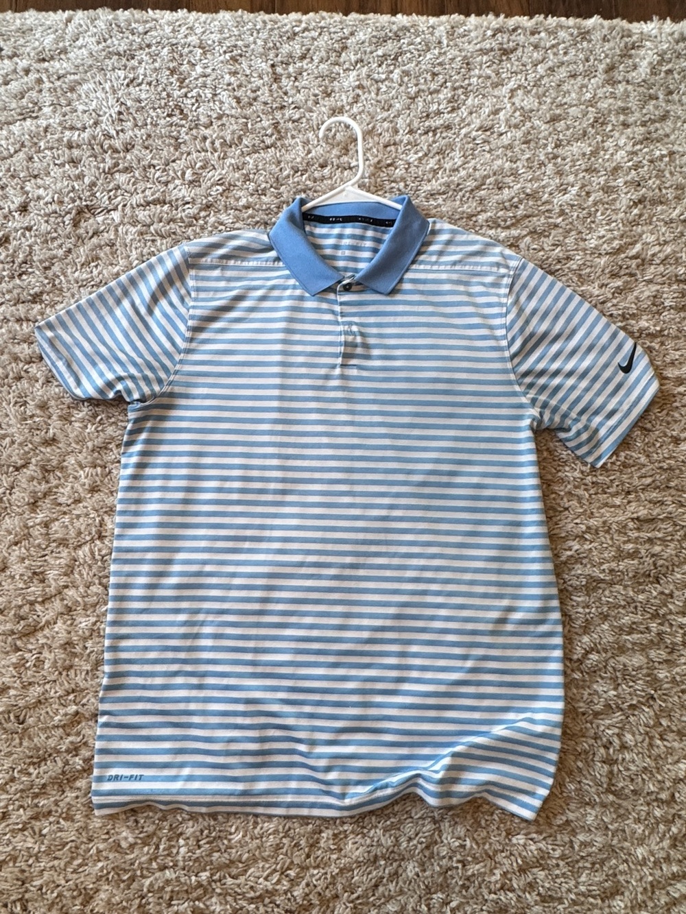 Men’s Nike Light Blue and White Striped Polo